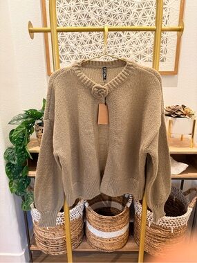 Pieces Taupe Knit Cardigan with Decorative Front Knot